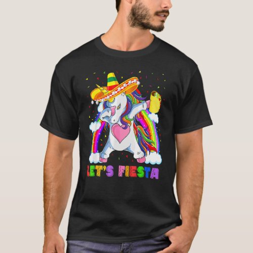 Dabbing Unicorn Lets Fiesta Cinco De Mayo Taco Pon T_Shirt