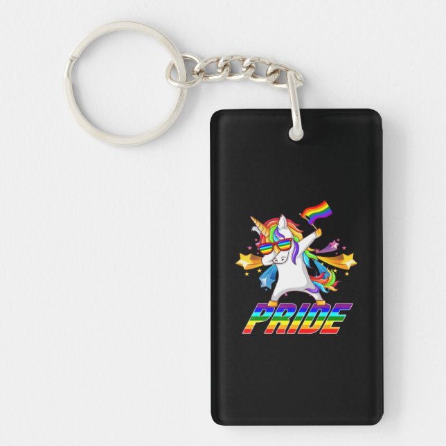 Dabbing Unicorn Lgbt Gay Pride Keychain (Front)