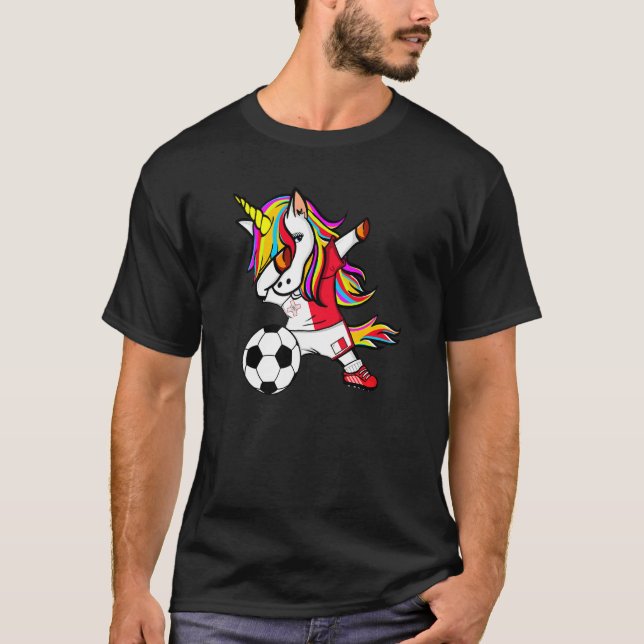 Dabbing Unicorn Malta Football  Maltese Flag Socce T-Shirt (Front)