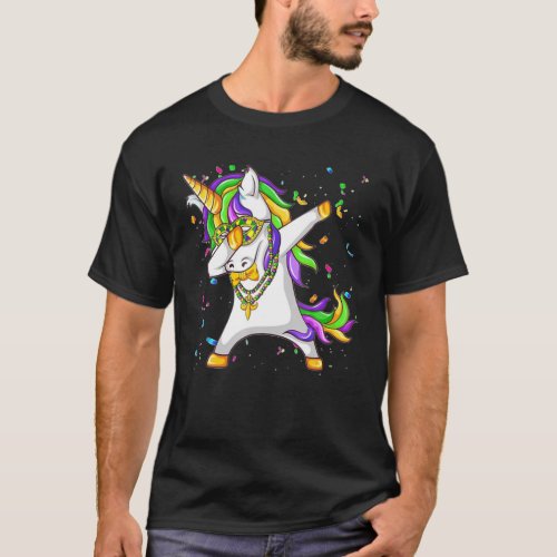 Dabbing Unicorn Mardi Gras Funny Girls Kids T_Shirt