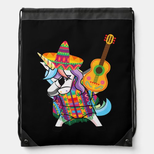 Dabbing Unicorn Mexican Poncho Cinco De Mayo Drawstring Bag
