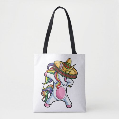 Dabbing Unicorn Mexican T Shirt Sombrero Cinco de  Tote Bag