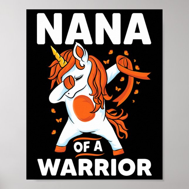 Dabbing unicorn Orange ribbon support Leukemia Awa Poster (Front)