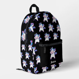 Dabbing Unicorn Pattern Custom Name Printed Backpack