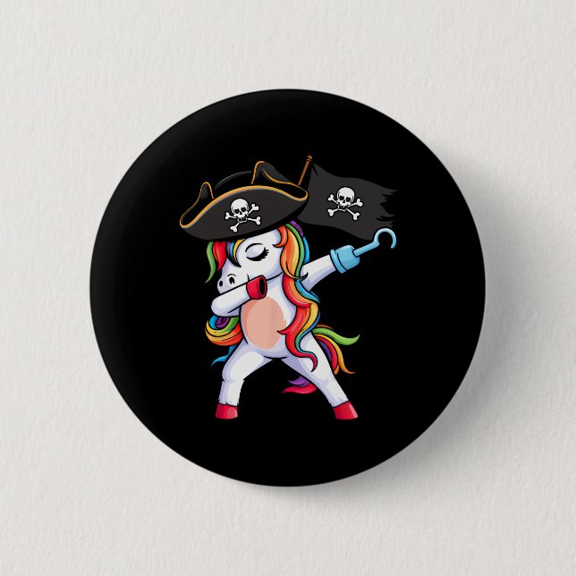 Dabbing Unicorn Pirate Girls Kids Funny Halloween  Button (Front)