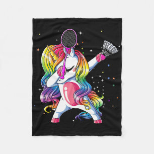 Dabbing Unicorn Playing Badminton Player Lover Mat Fleece Blanket