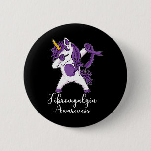 Dabbing Unicorn Purple Ribbon Fibromyalgia Awarene Button