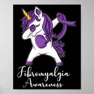 Dabbing Unicorn Purple Ribbon Fibromyalgia Awarene Poster