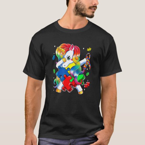 Dabbing Unicorn Puzzle Piece Autism Awareness Cute T_Shirt