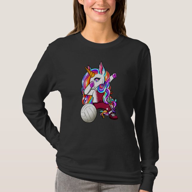 Dabbing Unicorn Qatar Volleyball Fans Jersey Qatar T-Shirt (Front)