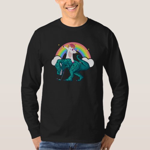 Dabbing Unicorn Riding Rex Dinosaur Boys Girls Rai T_Shirt