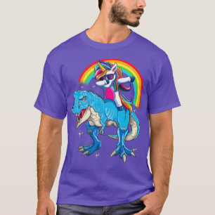 Dabbing Unicorn Riding T rex Dinosaur Boys Girls R T-Shirt