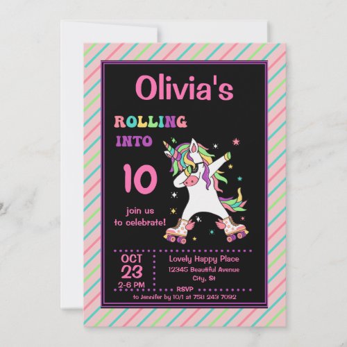 Dabbing Unicorn Roller Skating Birthday Party Invi Invitation