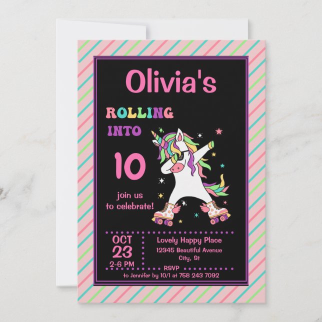 Dabbing Unicorn Roller Skating Birthday Party Invi Invitation (Front)