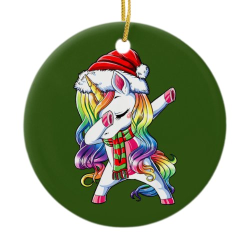 Dabbing Unicorn Santa Christmas Kids Girls Women Ceramic Ornament