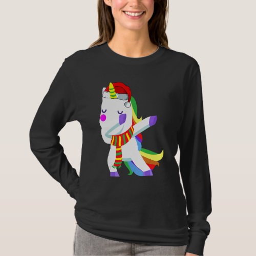 Dabbing Unicorn Santa Hat Christmas Holiday Xmas   T_Shirt