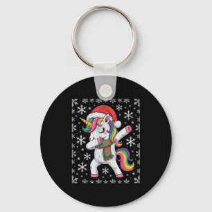 Dabbing Unicorn Santa Hat Christmas Xmas Dab Keychain