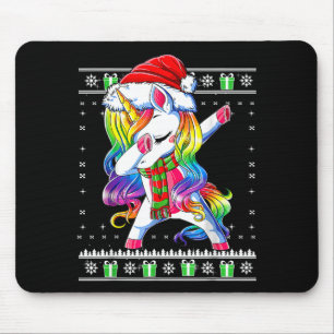 Dabbing Unicorn Santa Sweater Christmas Ugly Kids Mouse Pad