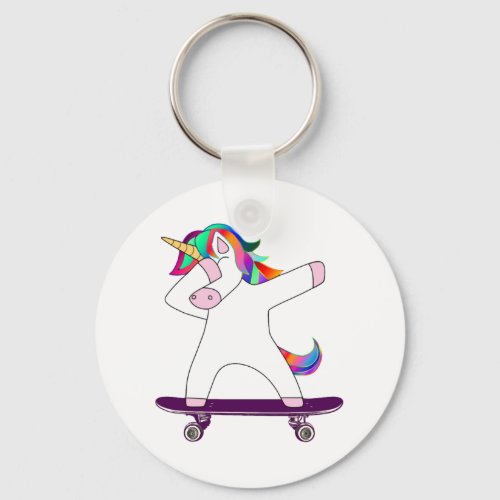 Dabbing Unicorn Skateboard Skateboarding Skater Keychain