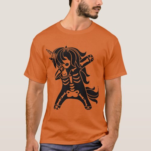 Dabbing Unicorn Skeleton Cool Funny Halloween T_Shirt