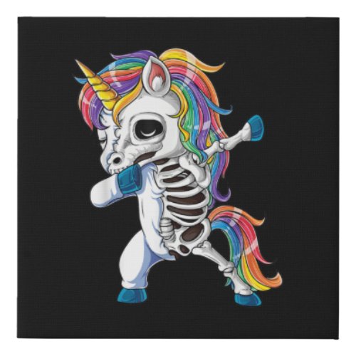 Dabbing Unicorn Skeleton Halloween Girls Faux Canvas Print