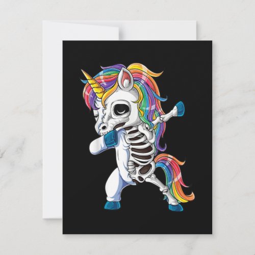 Dabbing Unicorn Skeleton Halloween Girls Note Card
