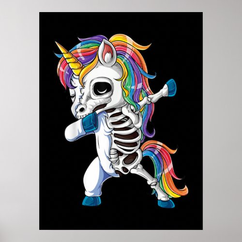 Dabbing Unicorn Skeleton Halloween Girls Poster
