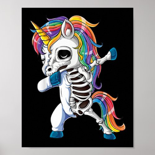 Dabbing Unicorn Skeleton Halloween Girls Poster