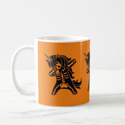 Dabbing unicorn skeleton Halloween orange black  Coffee Mug