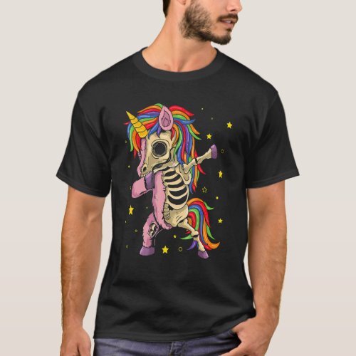 Dabbing Unicorn Skeleton Spooky Skull Halloween Me T_Shirt