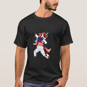 Dabbing Unicorn Soccer Usa American Flag Funny Foo T-Shirt