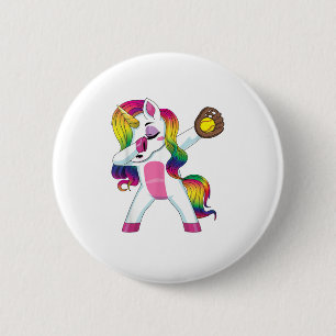 Dabbing Unicorn Softball Girls Women T-Shirt Button