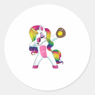 Dabbing Unicorn Softball Girls Women T-Shirt Classic Round Sticker
