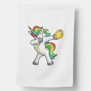 Dabbing Unicorn Softball Player Funny Dab Dance Ra House Flag