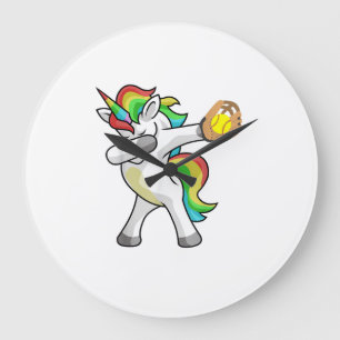 Dabbing Unicorn Softball Player Funny Dab Dance Ra Large Clock