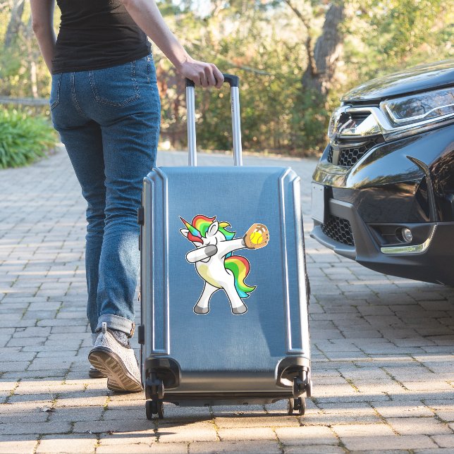 Dabbing Unicorn Softball Player Funny Dab Dance Ra Sticker (Suitcase Insitu)