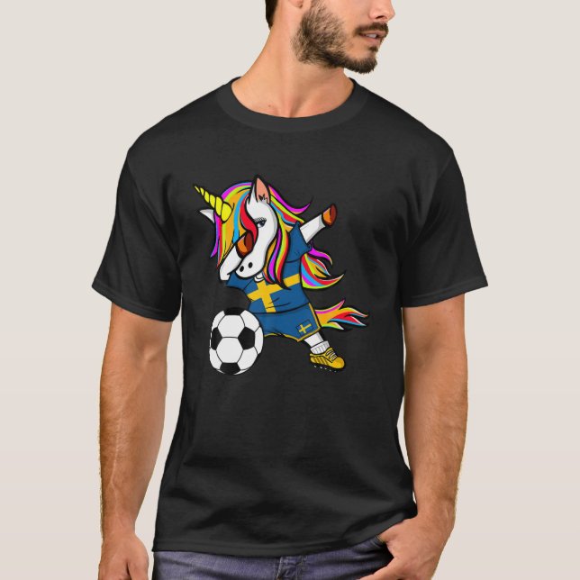 Dabbing Unicorn Sweden Soccer Fans Jersey Swedish T-Shirt (Front)