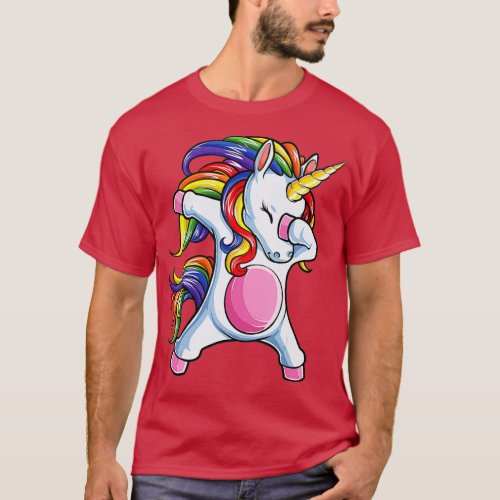 Dabbing Unicorn T  Girls Kids Women Rainbow Unicor T_Shirt
