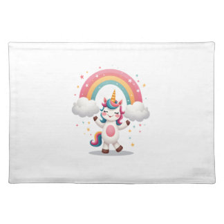 Dabbing Unicorn T Shirt - Funny Dab Dance Rainbow Cloth Placemat
