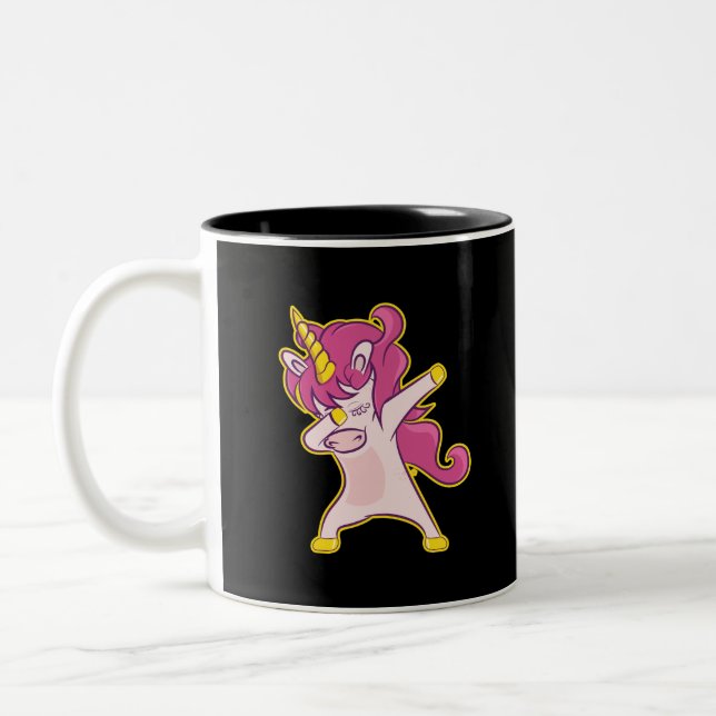 Dabbing Unicorn Two-Tone Coffee Mug (Left)
