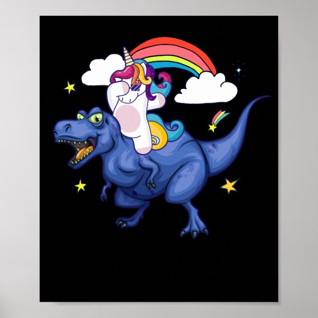 Dabbing Unicorn Tyrannosaurus Rex Dinosaur Rainbow Poster (Front)