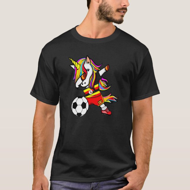 Dabbing Unicorn Uganda Football  Ugandan Flag Socc T-Shirt (Front)