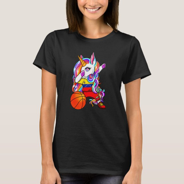 Dabbing Unicorn Venezuela Basketball Fans Jersey B T-Shirt (Front)