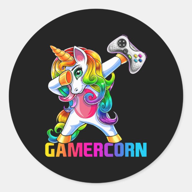 Dabbing Unicorn Video Game Controller Gamer Girl  Classic Round Sticker (Front)
