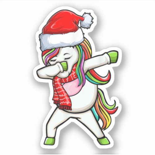 Dabbing Unicorn Wearing Santa Hat Xmas Sticker