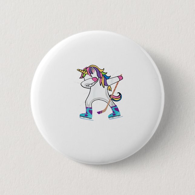 Dabbing Unicorn With A Hockey Stick Unicorn Sports Button (Front)
