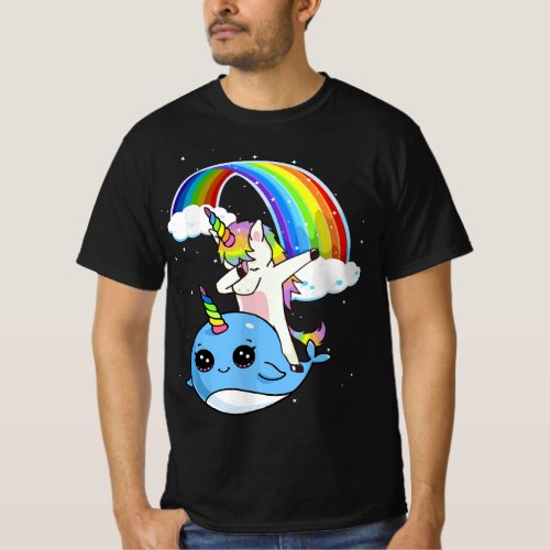 Dabbing Unicorn With Narwhal and Rainbow Cute T_Shirt