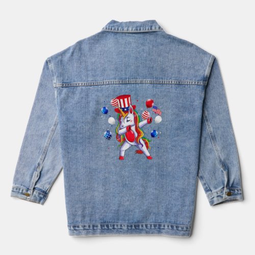 Dabbing Unicorn With Uncle Sam Hat American Flag 4 Denim Jacket
