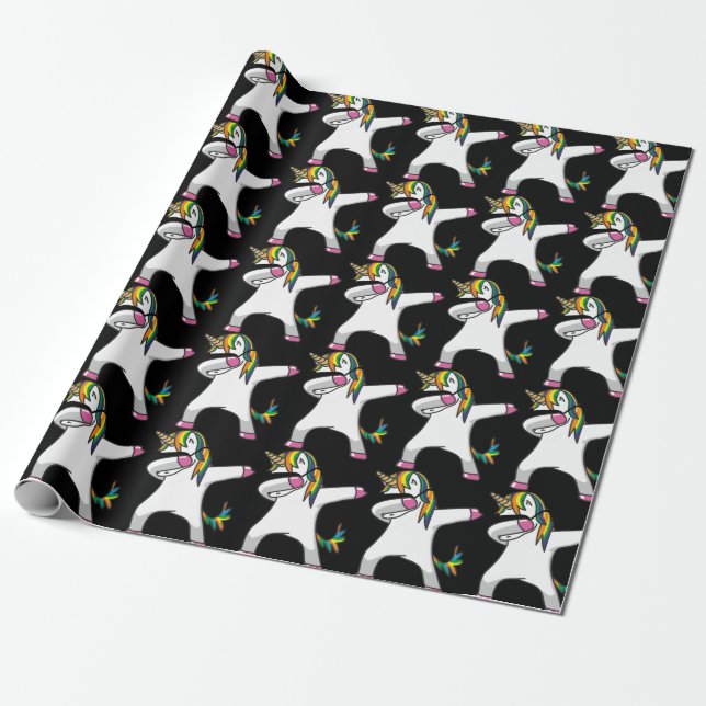 Dabbing Unicorn Wrapping Paper (black) (Unrolled)
