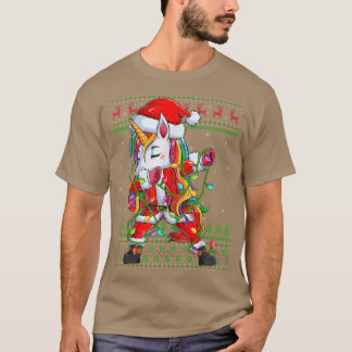 Dabbing Unicorn Xmas Lights Ugly Santa Unicorn Chr T-Shirt